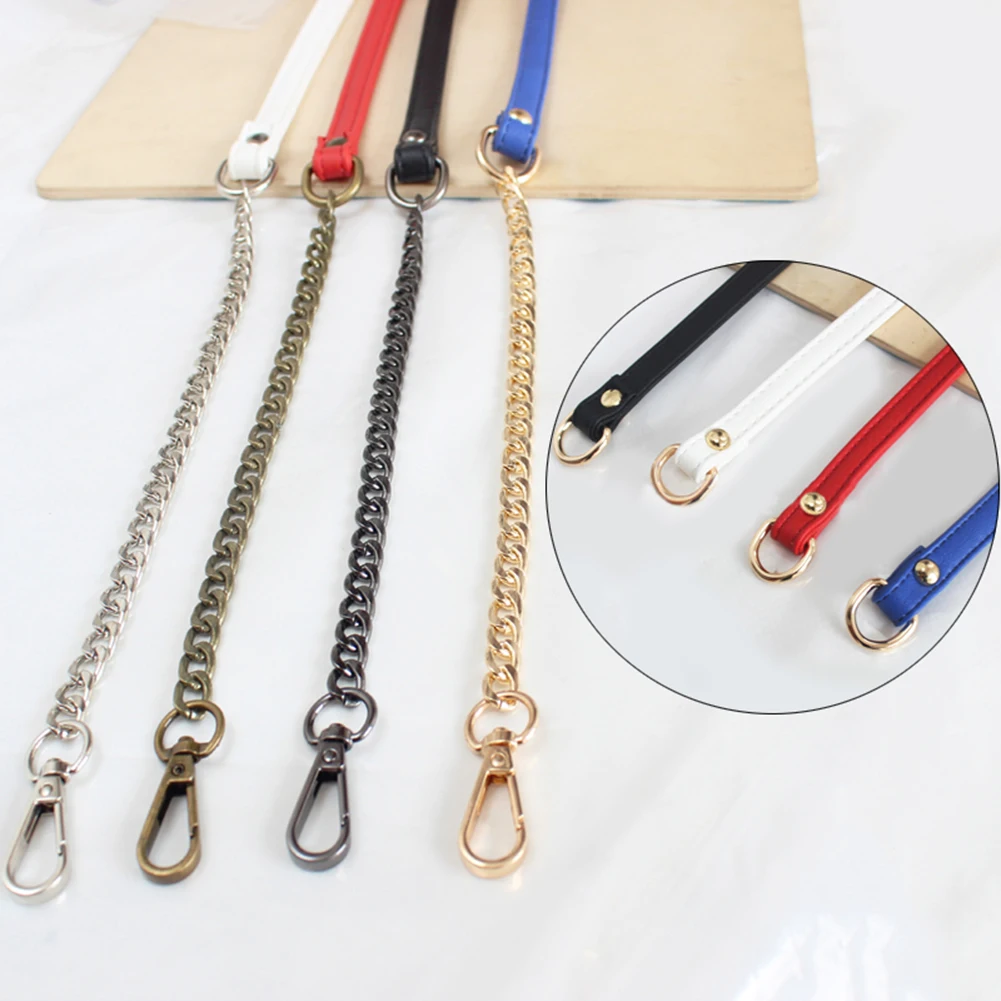120cm Pu Leather Metal Chain For Shoulder Bag Handbag Handle DIY Belt Bag Strap Women's Fashionable Bag Strap For Crossbody