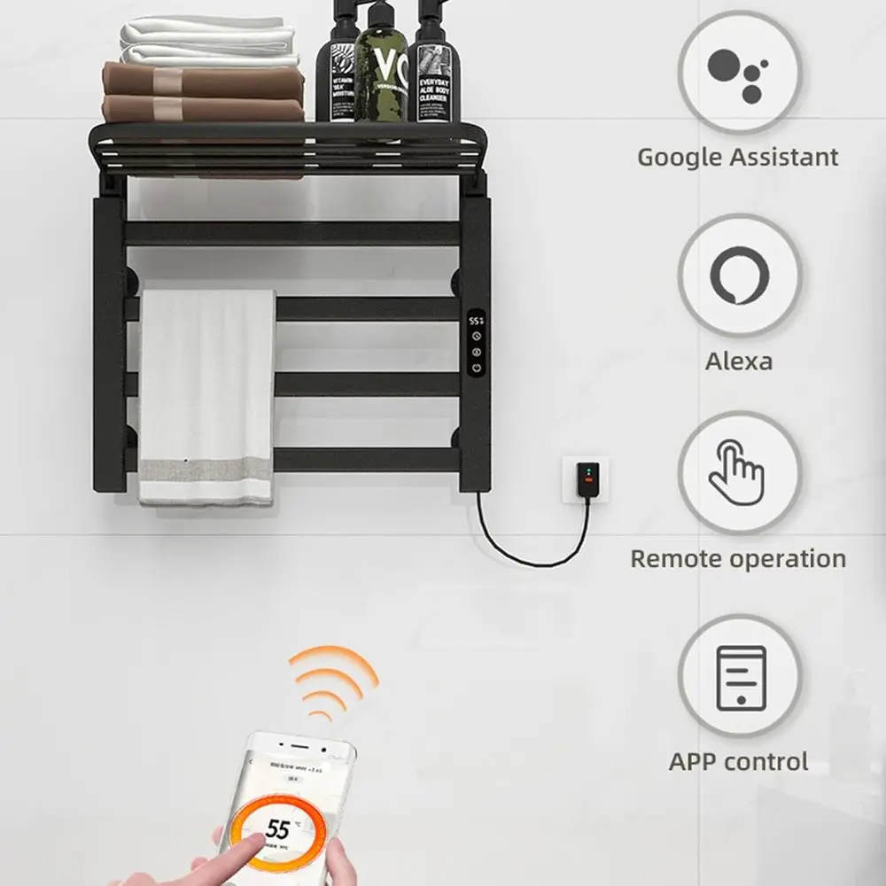 스마트 전기 타월 랙, 가정용 타월 바 가열 건조 랙, 접이식 보관 랙, 타이머, 온도 조절 기능 포함