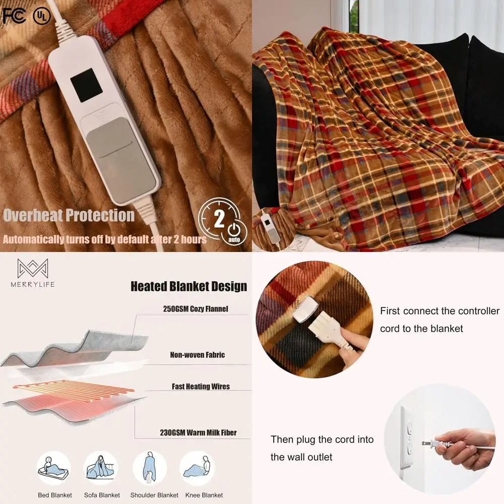 

Cozy Electric Blanket with 4 Heat Settings, 8-Hour Auto-Off, Overheat Protection, Machine Washable, UL & FCC Certified, Ideal fo