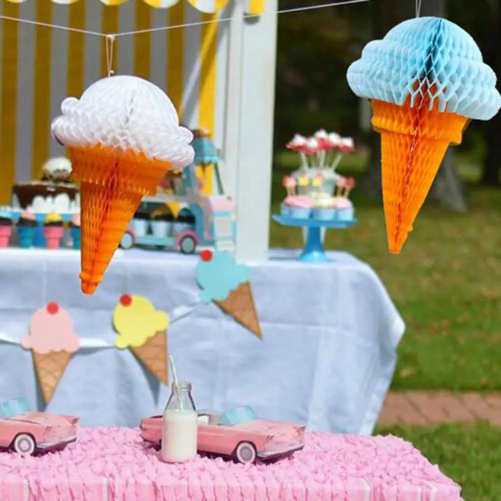 Fashionable Ice Cream Decorations Multi-functional Indeformable Smell-less Paper Ice Cream Banner Ultra-light