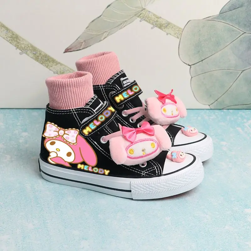 Sanrios My Melody Kuromi Pochacco Anime Kawaii High Top Kids Canvas Shoes Cartoon Doll Girls Sports White Shoes Boys Sneakers