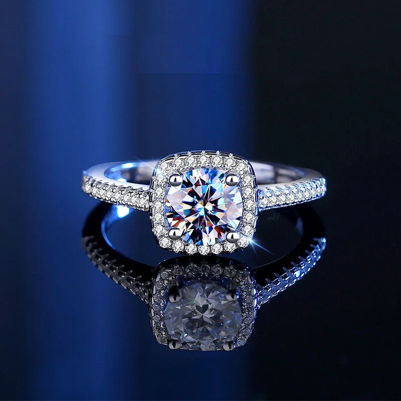 

0.5CT Moissanite Solitaire Engagement Ring for Women 925 Silver Diamond Cut Wedding Promise Rings Multi Gems Band Anillos Prata