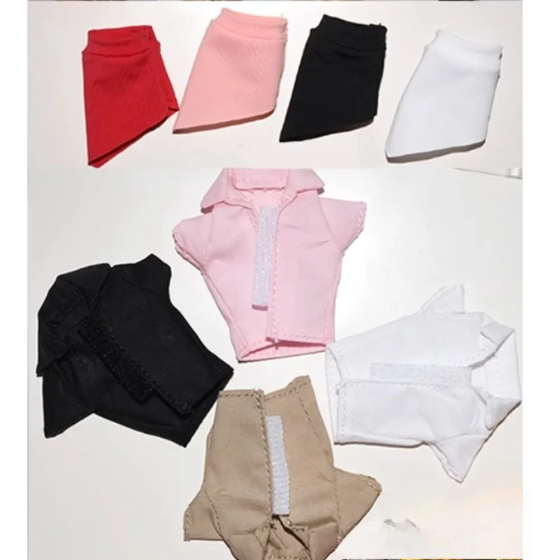 1/12 Scale Female Pantyhose Bias Skirt Flat Skirt Short Sleeve Shirt Socks Soldier Clothes Doll for 6