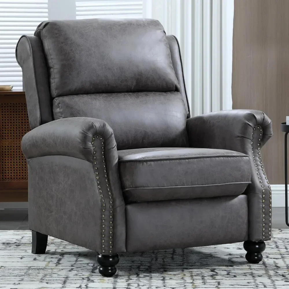 Living Room Chair Faux Leather Armchair Push Back Recliner with Rivet Decoration Single Sofa Accent Chair