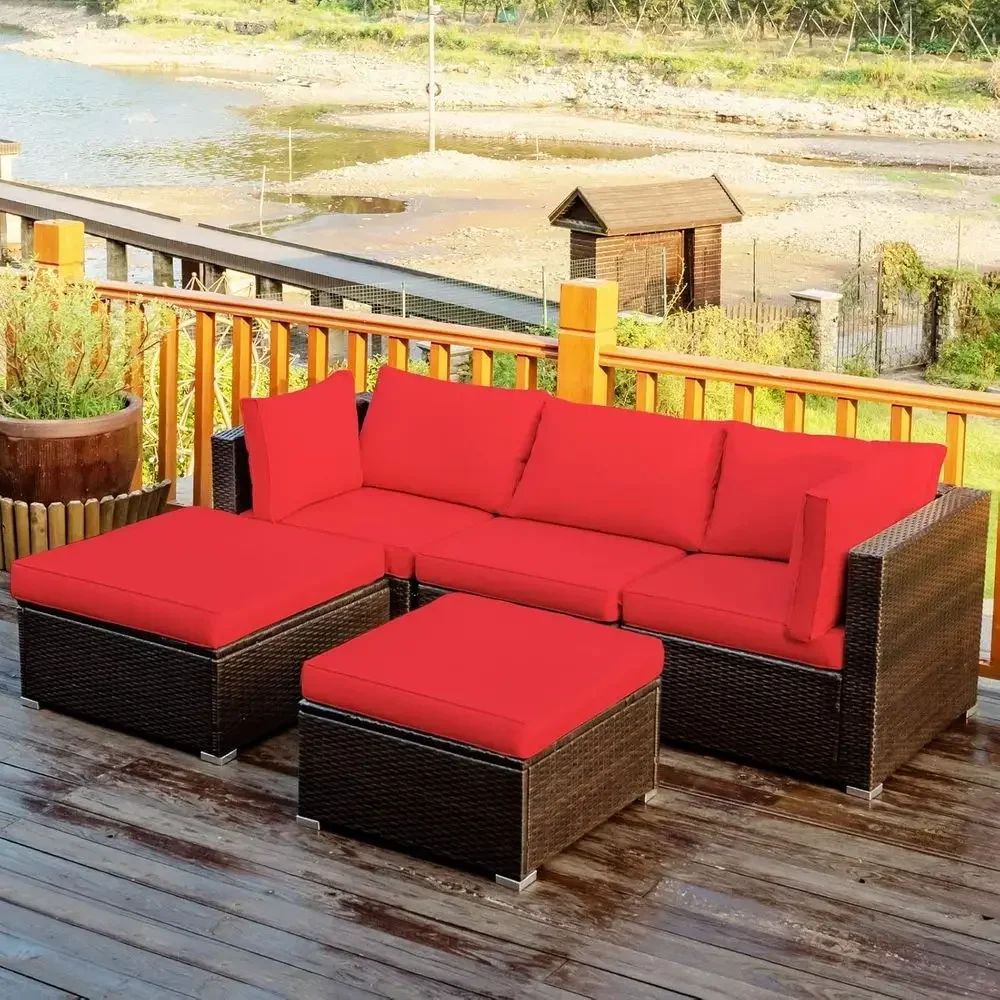 

5 Piece Patio urniture Set, Outdoor Sectional Rattan Soa Set with Cushions and Coee Table, Suitable or Backyard Porch Garden Poo