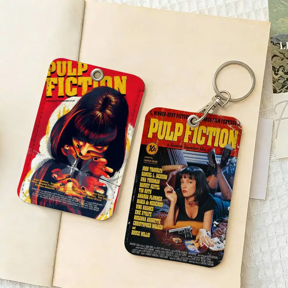Movie P-Pulp Fiction Style PU Access Card Holder with Keychain - Executive Protection for Bank card,Subway, Bus Card case