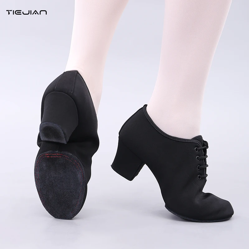 Zapatos de baile latino para las cuatro estaciones para mujer, suelas suaves con cordones, tacones altos negros de 5cm, zapatos de baile de Jazz y Salsa