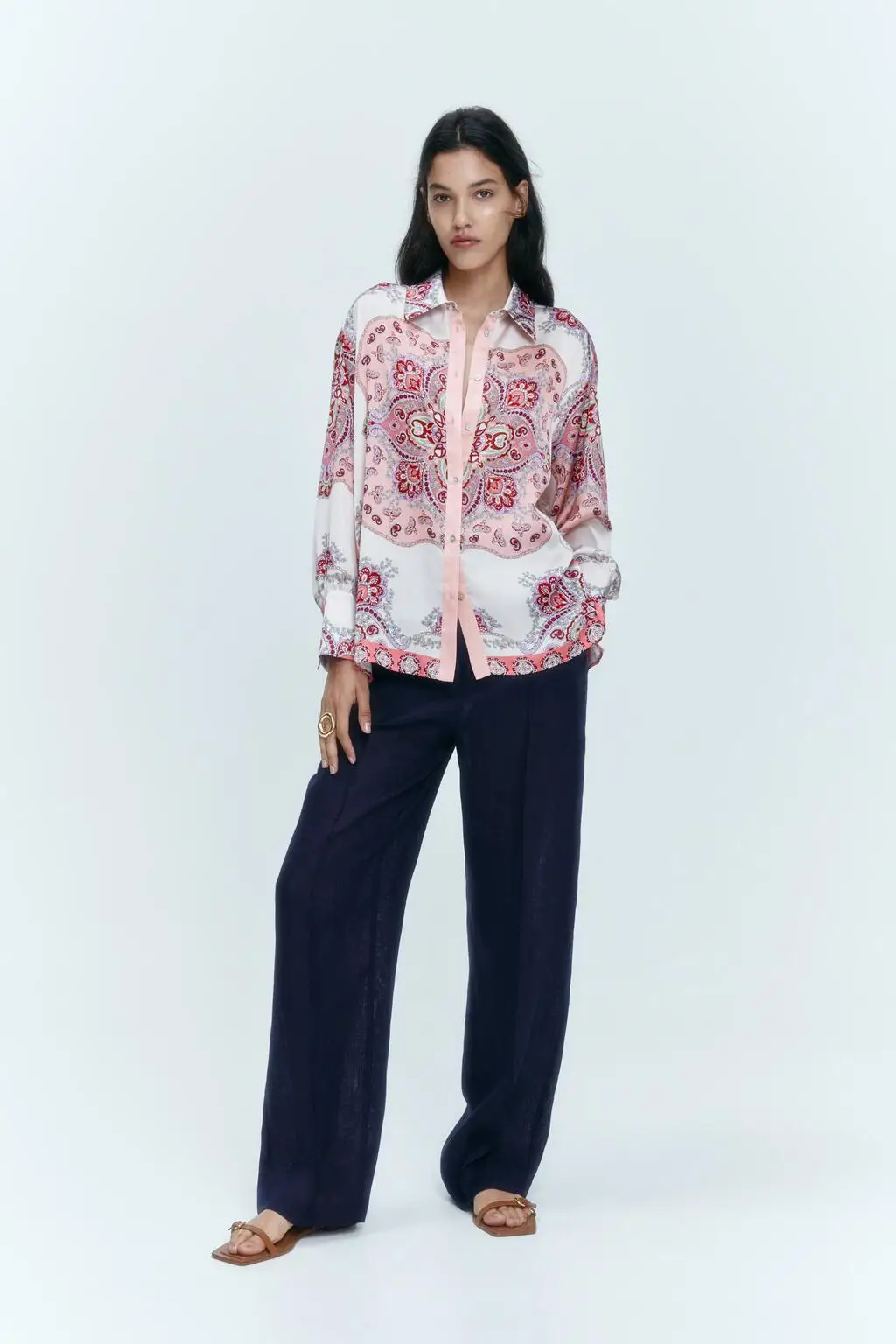 

Autumn New Sle Women's Vintage Print Drapey irt Floral Pattern Square Collar Long Sve Loose Fit irt for Ladies
