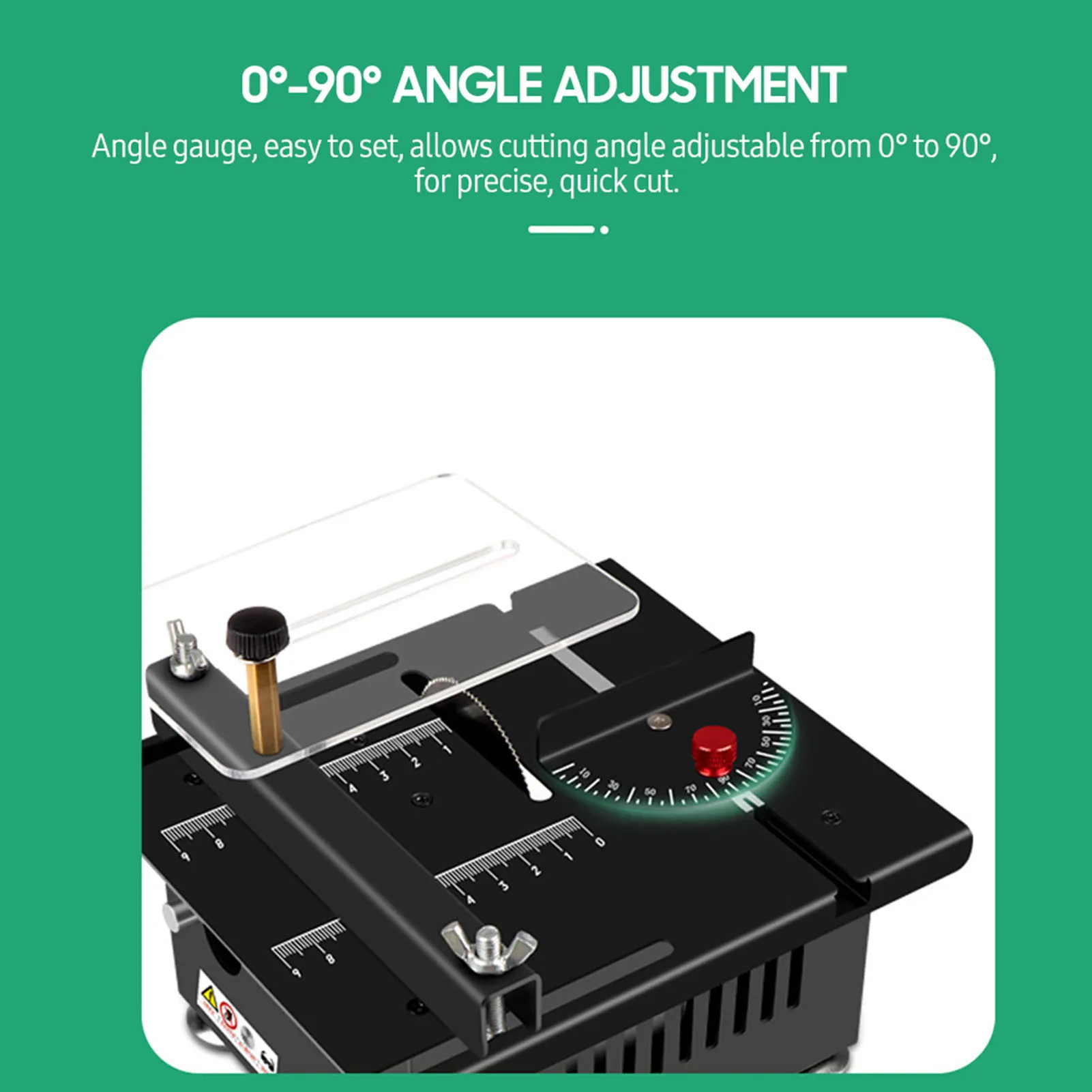 100 W multifunktionale Tischkreissäge, Mini-Desktop-Elektrosäge, Geschwindigkeit und Winkel, verstellbar, anhebbares Klinge, 16 mm Schnitttiefe – Detail 10