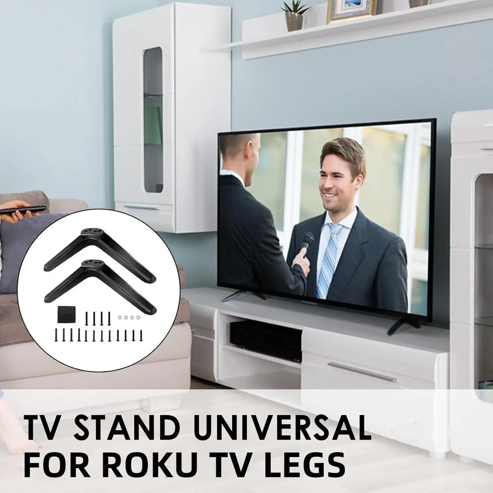Legs For TV Stand Television Legs Replacement 2 Pieces Anti-Tilt Matte Black TV Stand Feet For Bedroom Workplace Fireplace