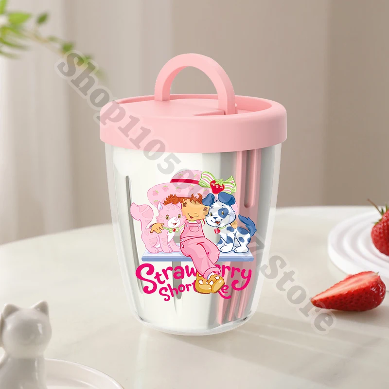Taza de ensalada de plástico portátil para niños, pirata de fresa, comida para niñas, contenedores de frutas, tazas de desayuno de yogur de avena de grano de dibujos animados