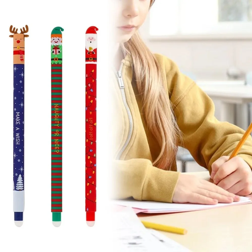 Plastic Christmas Erasable Gel Pens Quick-Drying Ink Smooth Writing Erasable Pens Built-In Eraser Cute Christmas