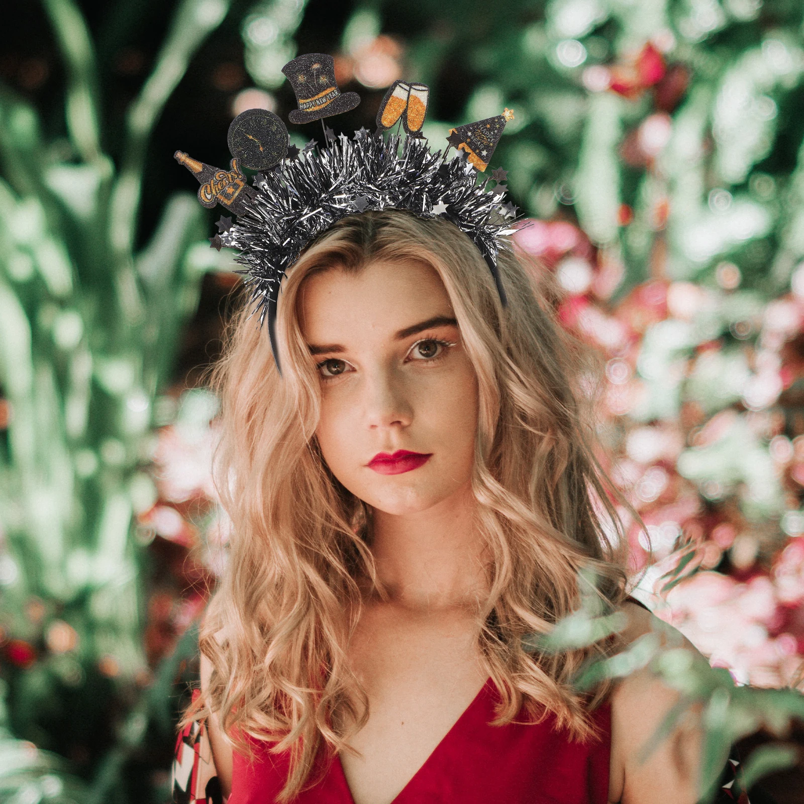 

2026 New Year Party Hair Hoop Glitter Sequins Tinsel Decorative Holiday Headwear Christmas Eve Celebration Women'S Festive