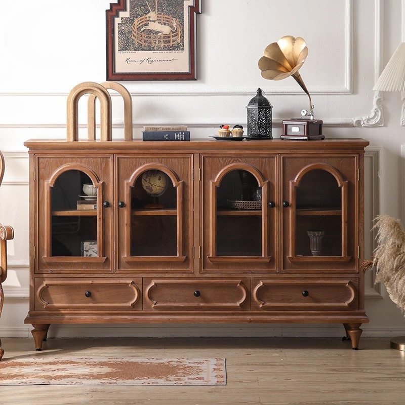 

Medieval style study decorative locker glass door dust cabinet walnut retro door cabinet household storage cabinet