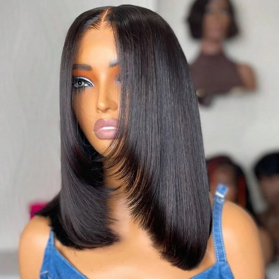 200% 14 بوصة قصيرة مستقيم بوب شعر مستعار 13*4 HD الدانتيل الشفاف أمامي خصلات الشعر المستعار الإنسان قبل قطعها البرازيلي الشعر البشري للنساء #2