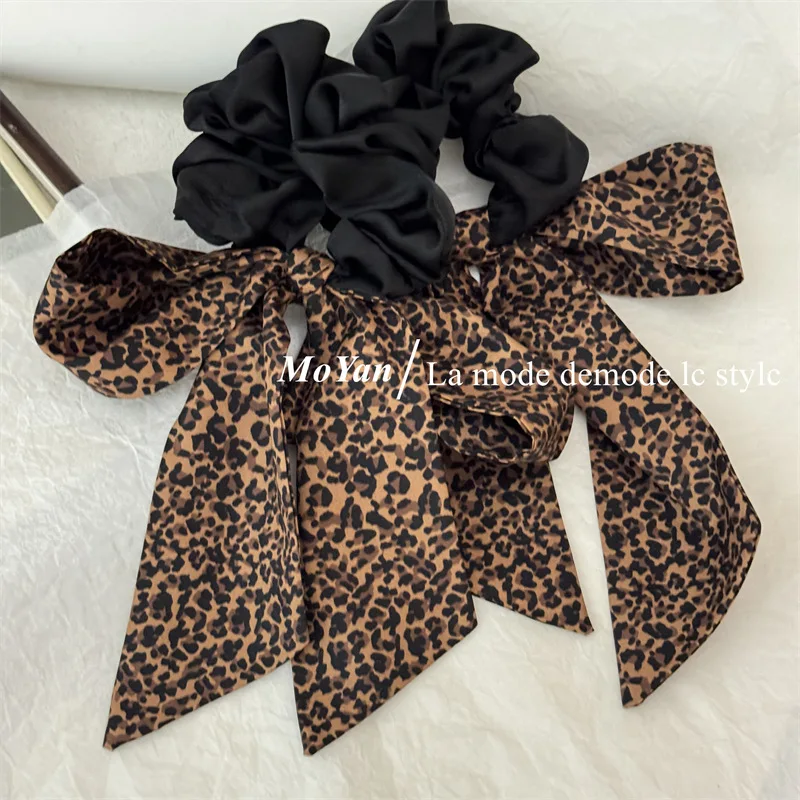 Leopard Floral Dot Hair Scrunchies Women Headwear Elastic Bow Long Ribbon Hair Rope Trendy Hairband Girls Hair Accessories