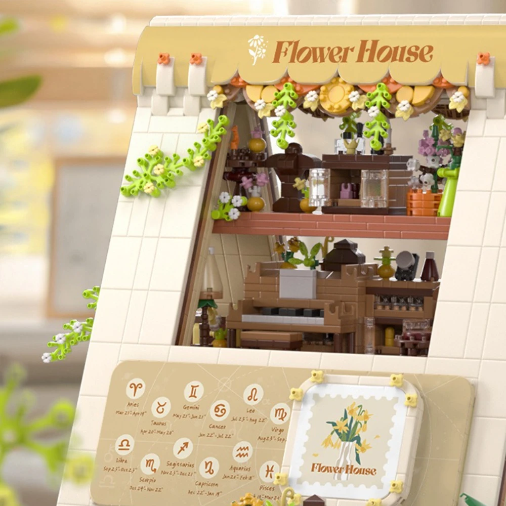 MOC A-vormige Bloemenwinkel Winkel Huis Bouwstenen Set Herfst Brief Diamant Model DIY Speelgoed Voor Kinderen Verjaardag Vakantie Geschenken