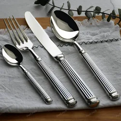 4/8Pcs Silver Luxury Fashion Cutlery Set 18/10 Stainless Steel Creativity Gift Roman Column Flatware Dishwasher Safe