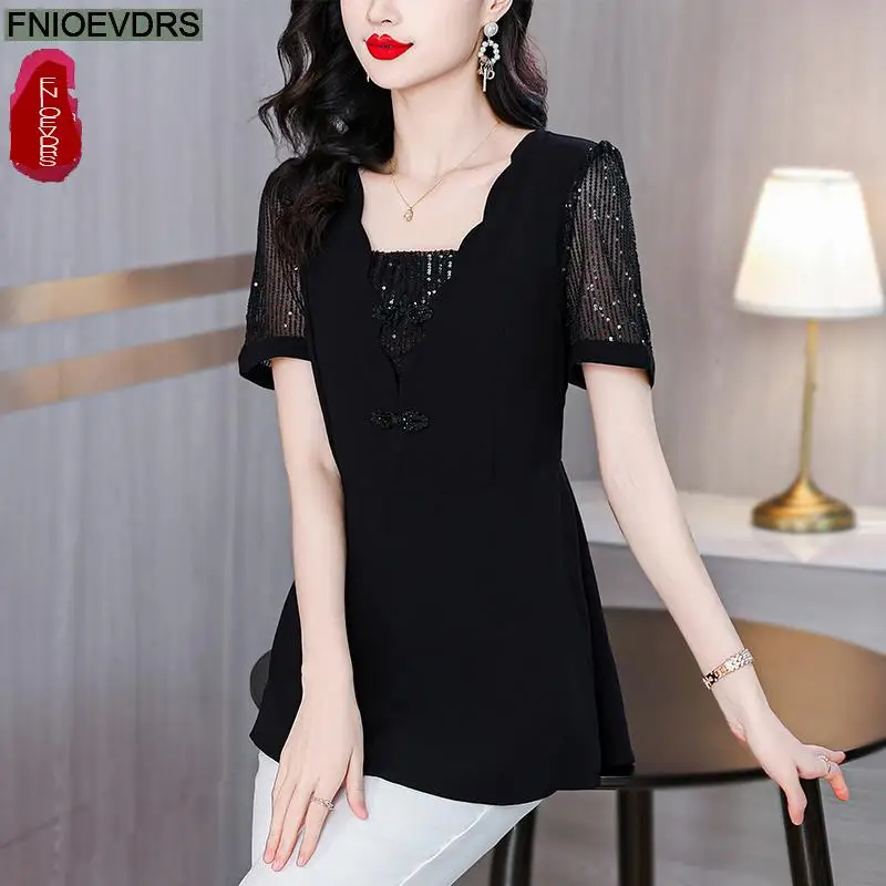 M-5XL 2024 Spring Summer Ruffles Lace Peplum Tops Women Basic Wear Office Lady Work Black Elegant Button Shirts Blouses