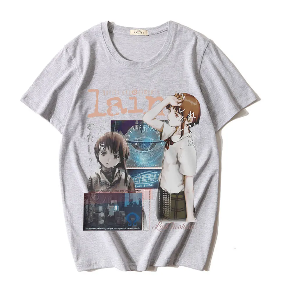 Manga TV Serial Experiments Lain T-Shirt Anime Girl Sci Fi Men\'s Women\'s Short Sleeve Oversized T-Shirts Streetwear
