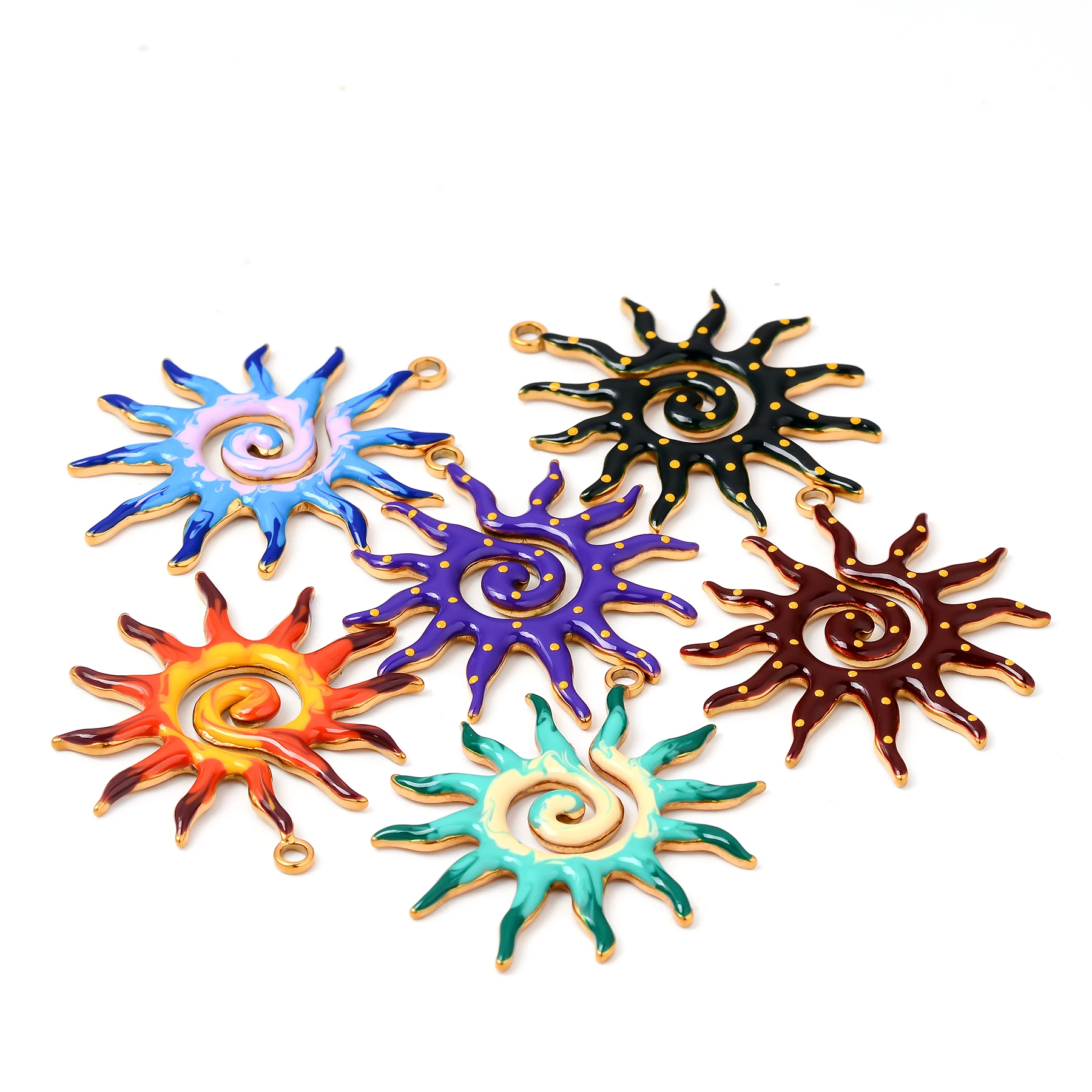 

10Pcs Waterproof Enamel Sun 304 Stainless Steel Galaxy Charm Pendant For DIY Necklace Earrings Jewelry Making Finding