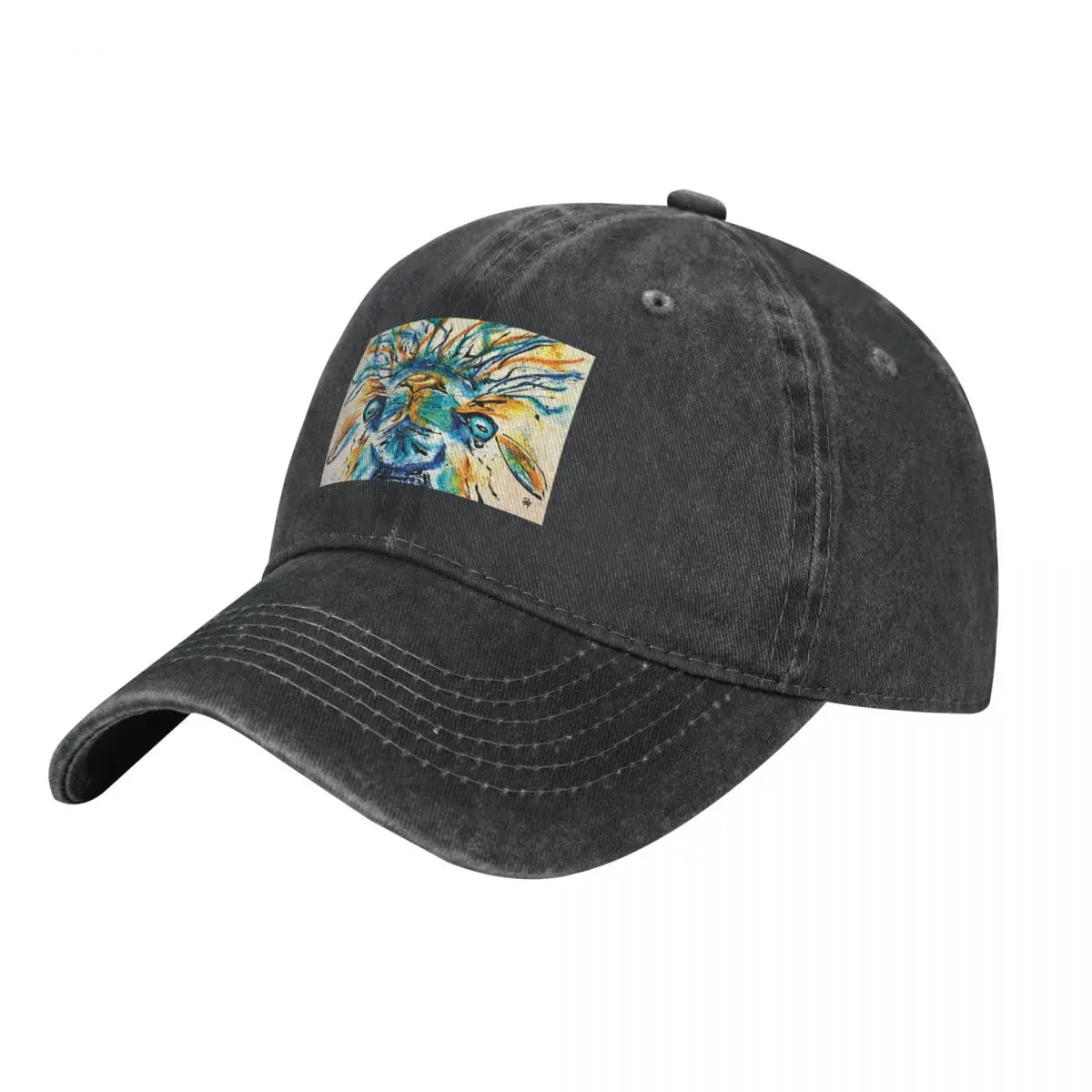 Kooky Kreatures 'Leo: The Turquoise Llama' Caricature Print — Art by Paquita Cowboy Hat Bobble Hat Ball Cap Golf Women Men's