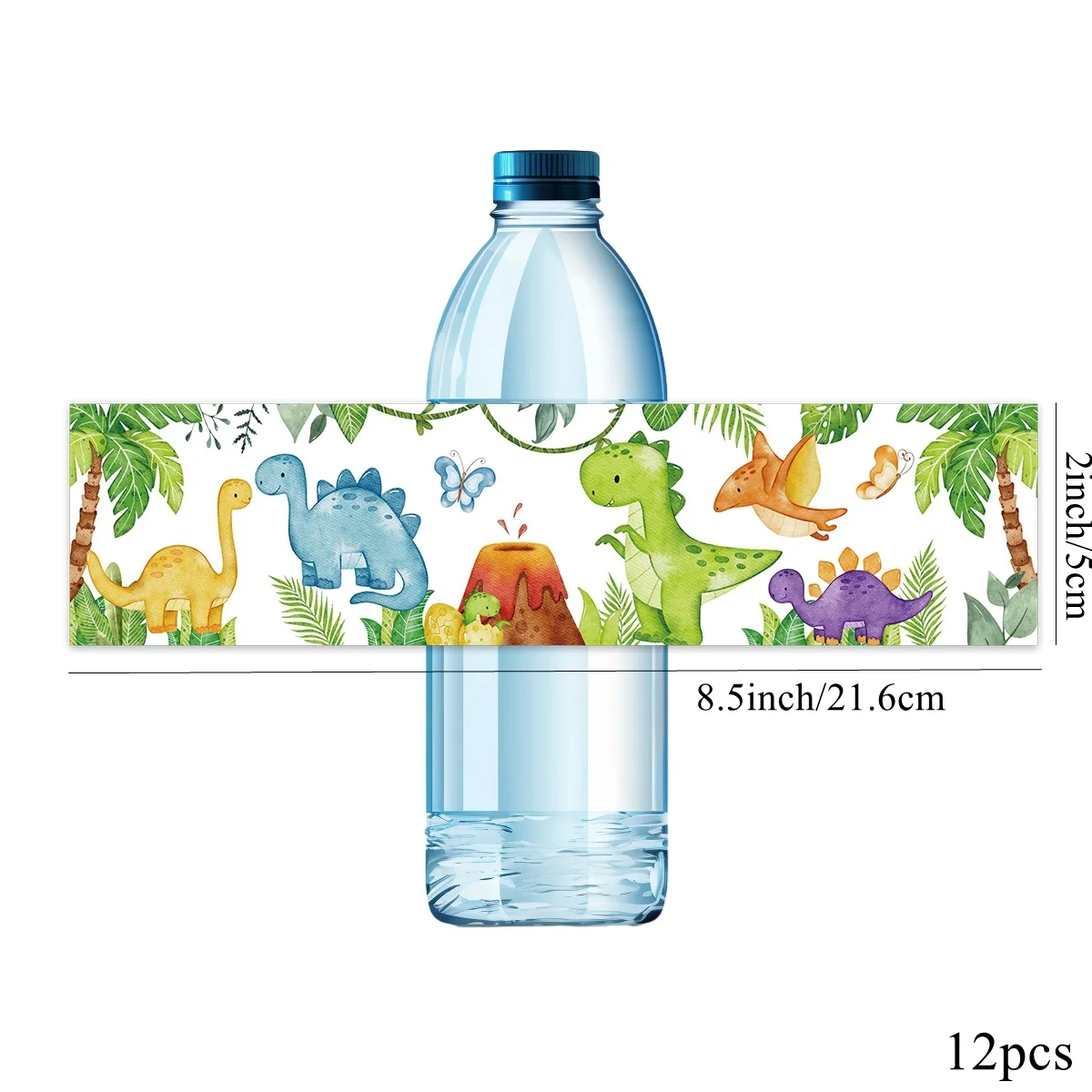 12Pcs Carton Dinosaur Paper Stickers Watercolor Animal Stickers For Kids Dinosaur Birthday Party Decor Water Bottle Packaging