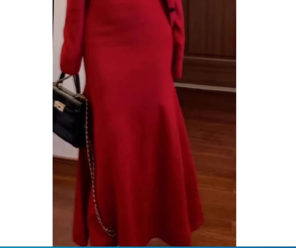 Jurk Sexy Pure Desire Rode Nieuwjaar Battle Robe Jurk Set 2025, Lente Heuptas Hippe Lange Jurk Tweedelige Set voor Vrouwen