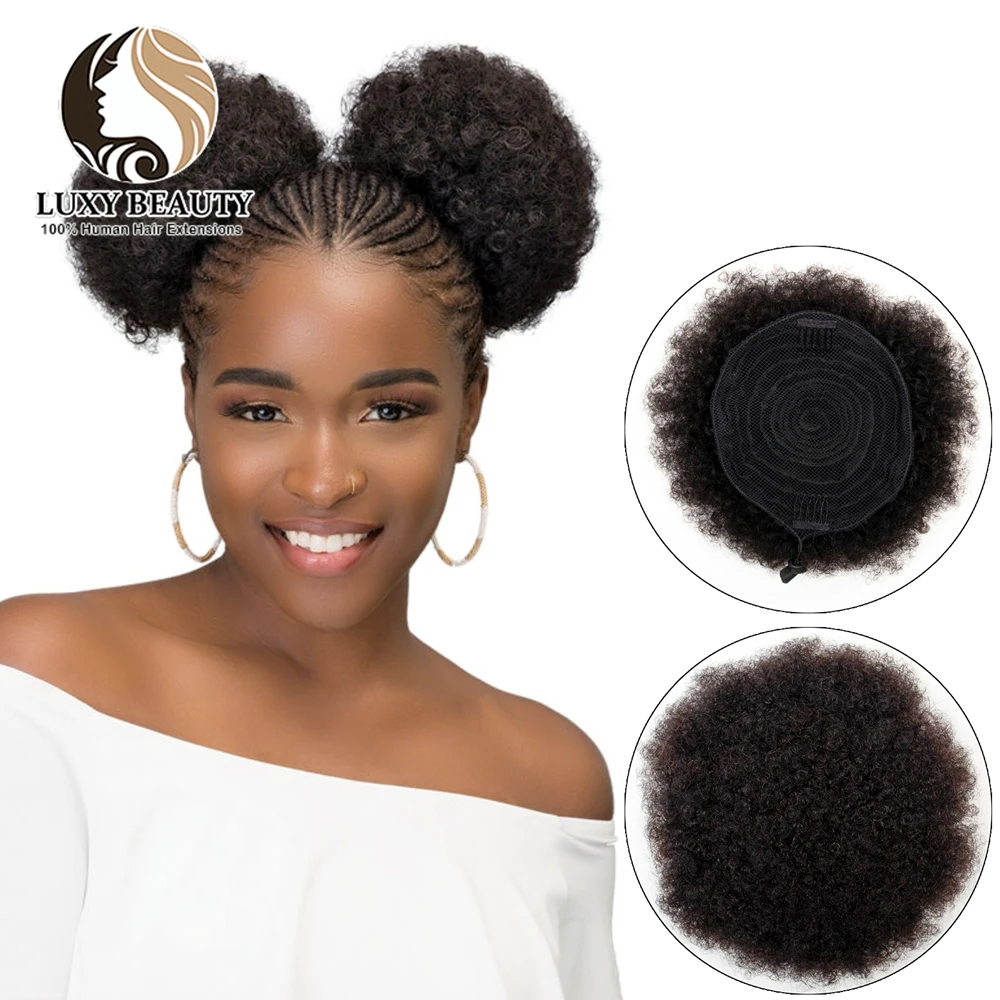 High Puff Afro Curly Ponytail Drawstring Short Clip In 4-8 Inches Natural Color Machine Made Remy Afro Kinky Pony Tail