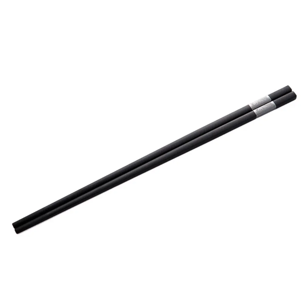 10 Pares de Palillos de Acero Inoxidable Plateados y Negros con Nudo Ruyi Tallado, Estilo Chino, Aptos para Lavavajillas, Set de Regalo para Reuniones