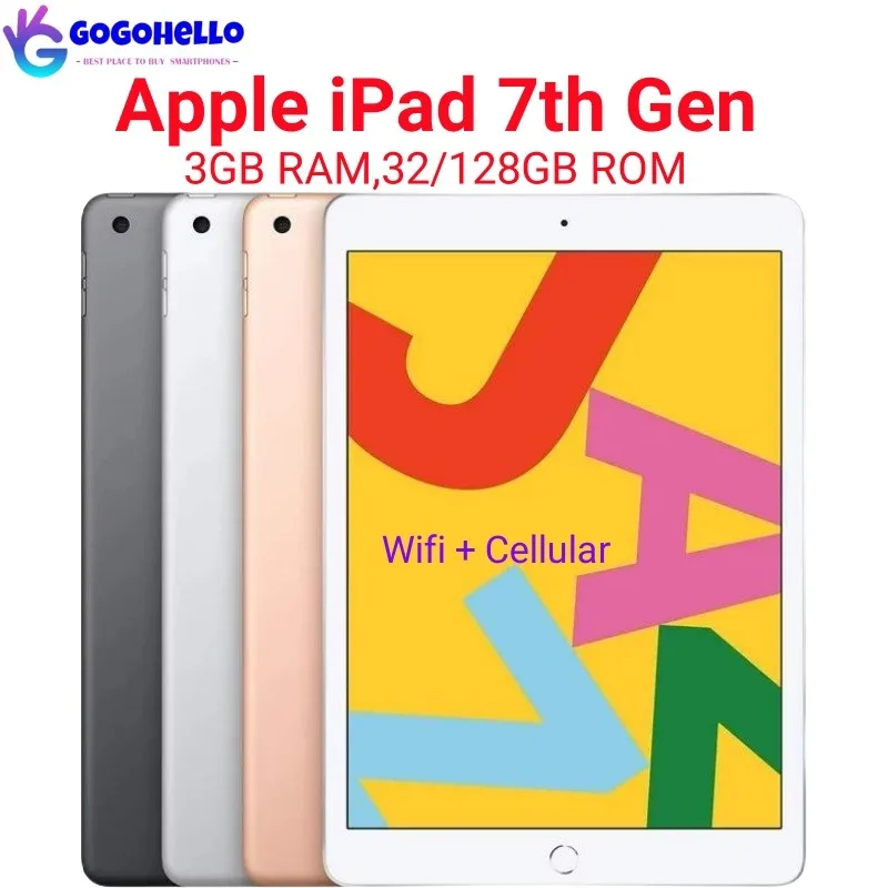 

Original Apple iPad 2019 Unlocked iPad 7th Gen Wifi+Cellular 32/128GB 10.2'' A10 Fusion IPS LCD iPad iOS 13 95% New Tablet