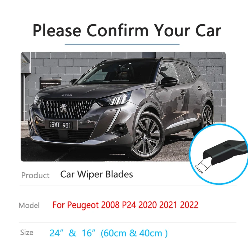 For Peugeot 2008 P24 2020 2021 2022 Frameless Wiper Blades Cutter Windscreen Windshield Cleaning Replacement Accessory 24\