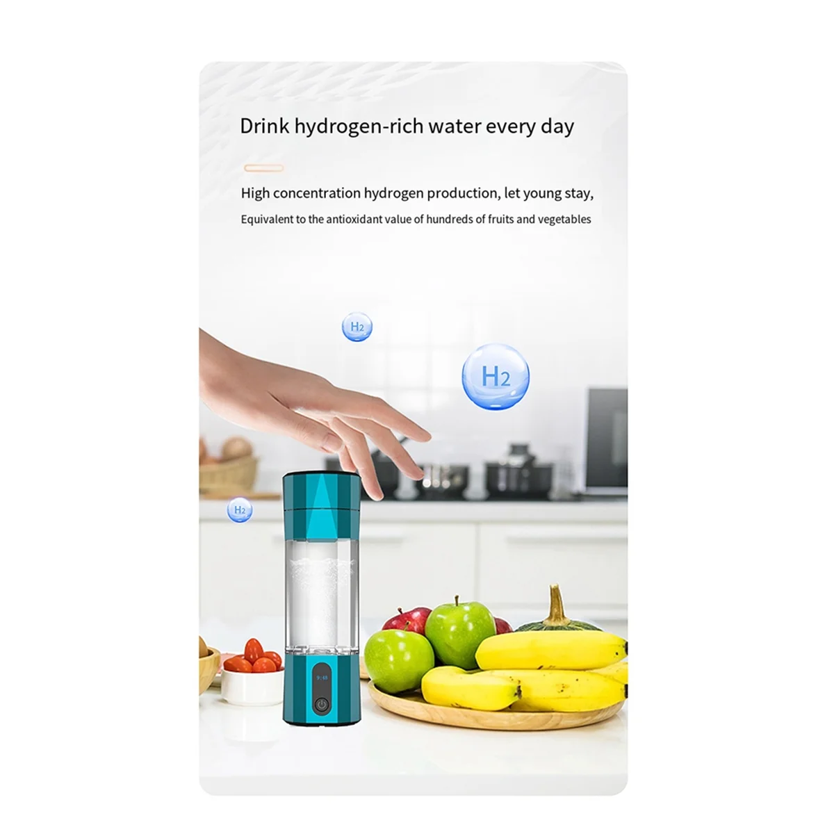 PEM Electrolysis Hydrogen Generator 8000PPB Display Portable Rechargeable Hydrogen Water Bottle Blue