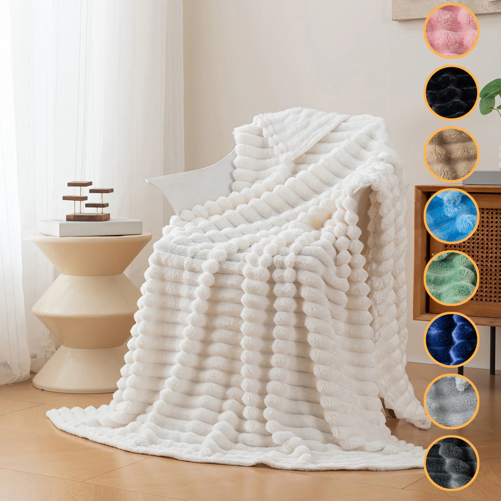 Solid Flannel Stripe Blanket Throw Office Nap Blanket Air Conditioning Throw Bedroom Guest Sofa Blanket TV Shawl Winter Bedsheet