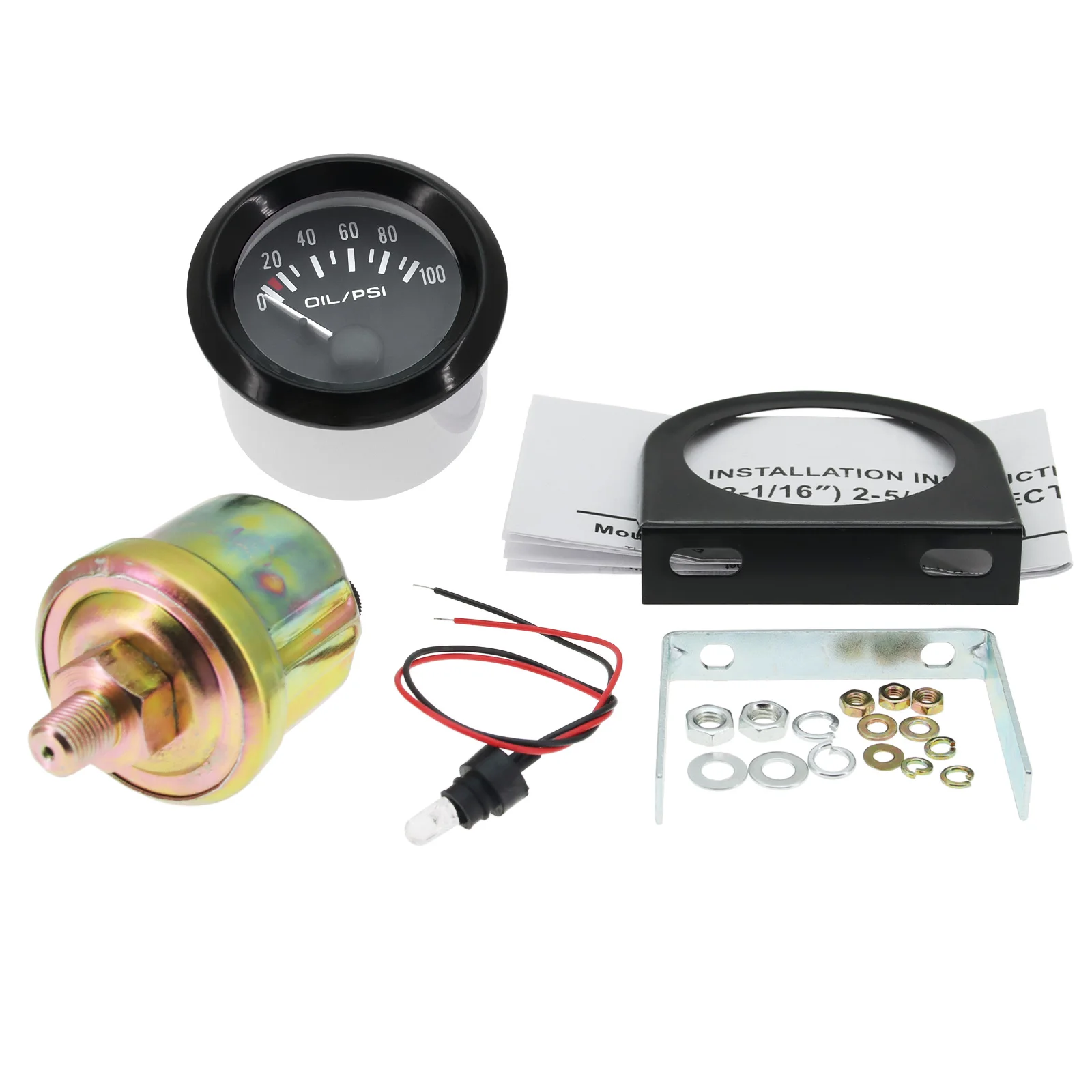 AD 52mm Oil Pressure Gauge with Oil Press Sensor 1/8NPT 100 PSI 12V Car Water Temp Oil Temperature Gauge Fuel Level Gauge Volt