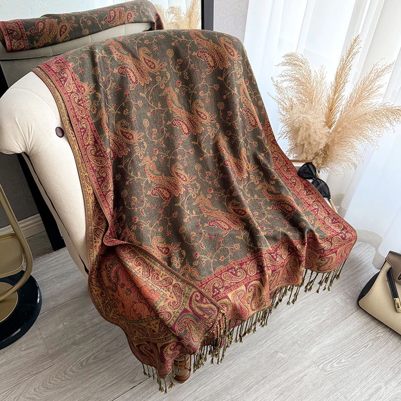 Quaste Decke Design Dicke Pashmina Neue Winter Warme Schal Wrap Paisley Muster Schal Frauen Halstuch Poncho Stolen 2023 – Detail 14