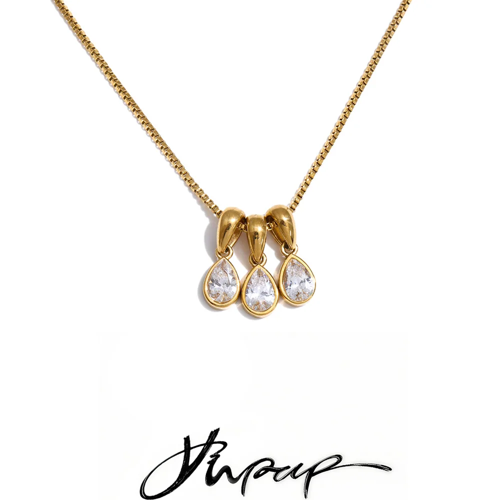 Collier Yhpup en acier inoxydable avec pendentif goutte en zircon cubique 2026 – Tendance Bling Attrayante pour Femme – Bijoux et Accessoires Imperméables