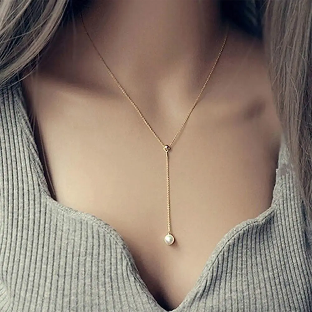 Choker Necklace Exquisite Adjustable Neck Chains Single Faux Pearl Pendant Chain Necklace Women Clavicle Chain Jewelry Gift