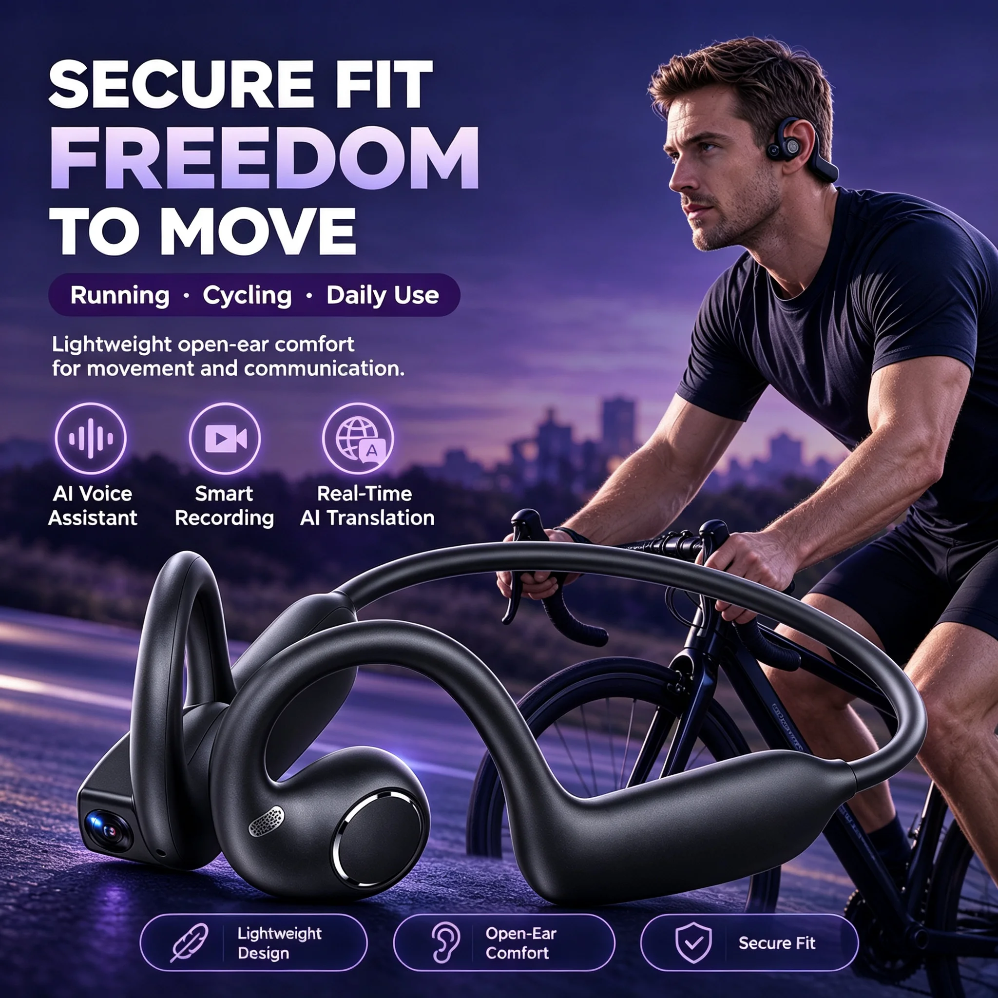 Hot New AI Smart Camera Earbuds  8MP HD Camera Recording AI Assistant Translation  Open Ear Comfortable Wearing Sport Headphones view 5