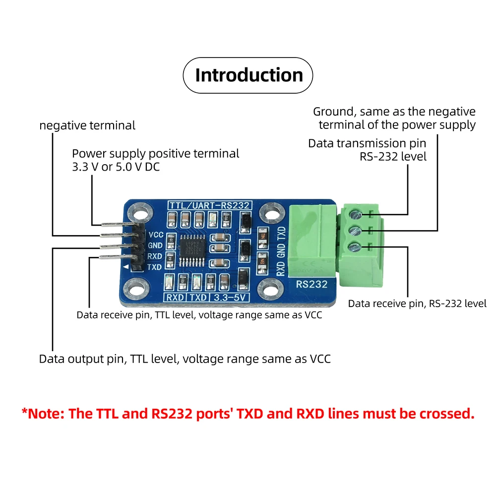 Módulo de comunicación TTL a RS232 con protección ESD dual TVS, orificios para tornillos de 3 mm, convertidor de puerto serie UART a RS232