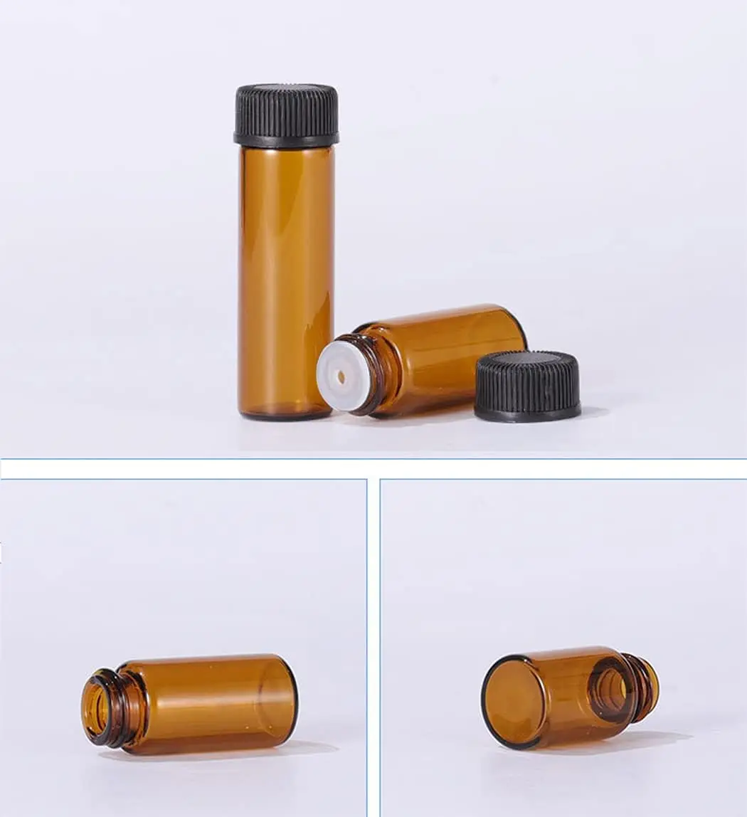 10pcs 3ml 5ml Transparent Amber Small Glass Vials Bottles Brown Sample Laboratory Reagent Containers with Screw Caps Lids