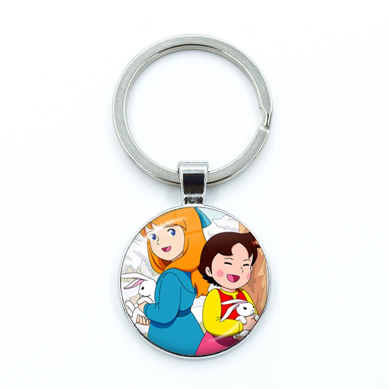 2023 New Heidi the Girl of the Alps Keychain Cartoon Glass Cabochon KeyRing Bag Car Key Chain Ring Holder Charms Jewelry Gifts