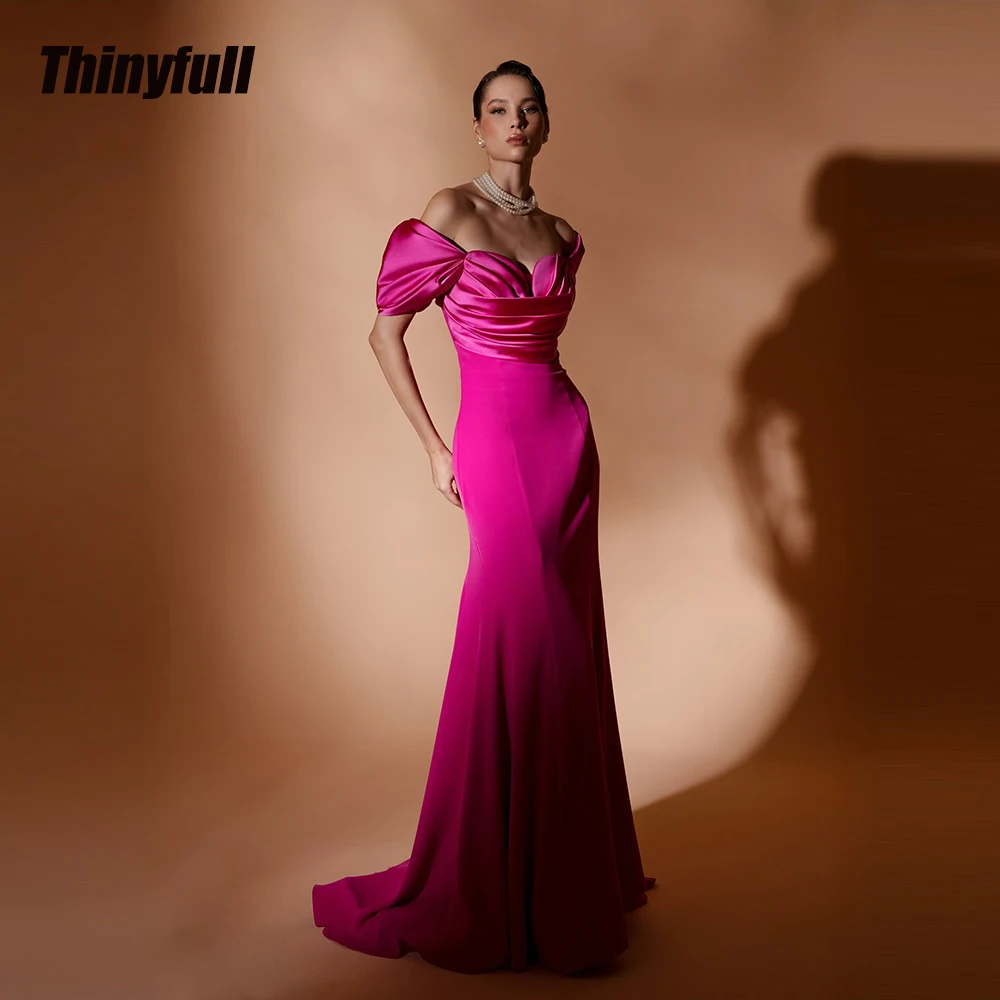 

Thinyfull Mermaid Arab Prom Dresses Satin Off Shoulder Evening Party Gown 2026 Long Formal Dress robes de soirée Customized
