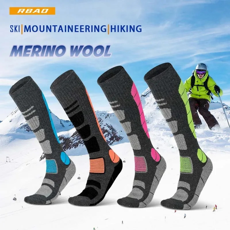 Merino Wool Thermal Socks Long Tube Outdoor Sports Thermal Socks Ski Hiking Ski Mountaineering Sports Socks for Men Women Spikes