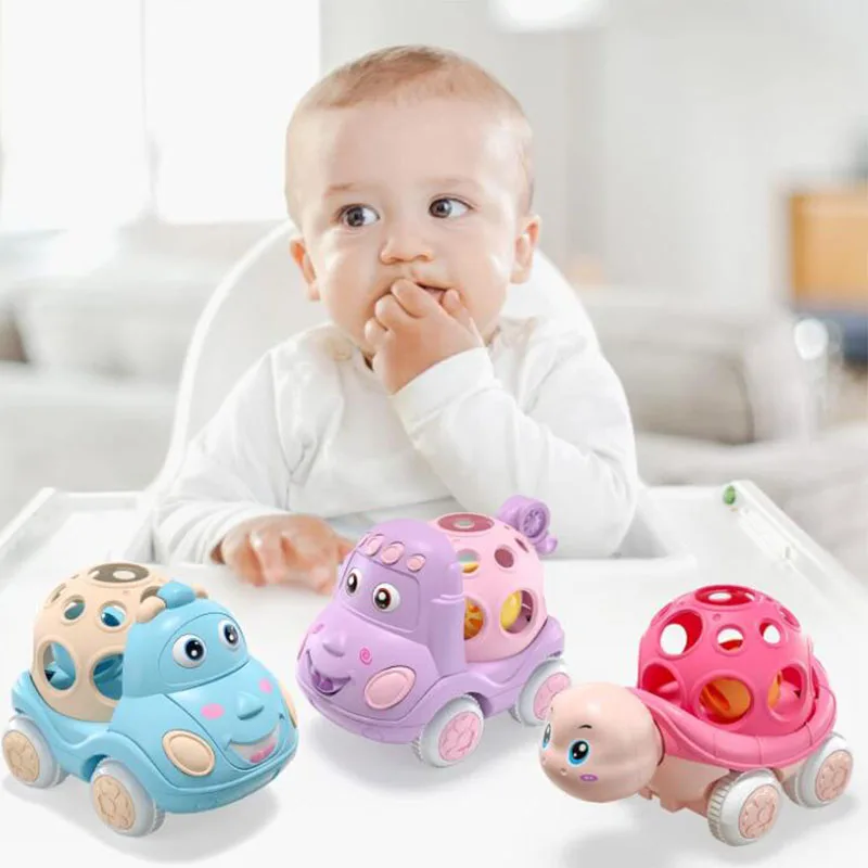 Baby Car Toys for 1 Year Old Girl Boy Pink Rattle Push Cars and Go Friction Powered Cars Soft Rattles For Babies Birthday Gifts