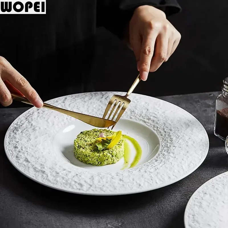 Relief Stone Pattern Plate Ceramic Salad Plate Dessert Dish Snack Dish Pasta Plate Sashimi Dish Artistic Conception Tableware