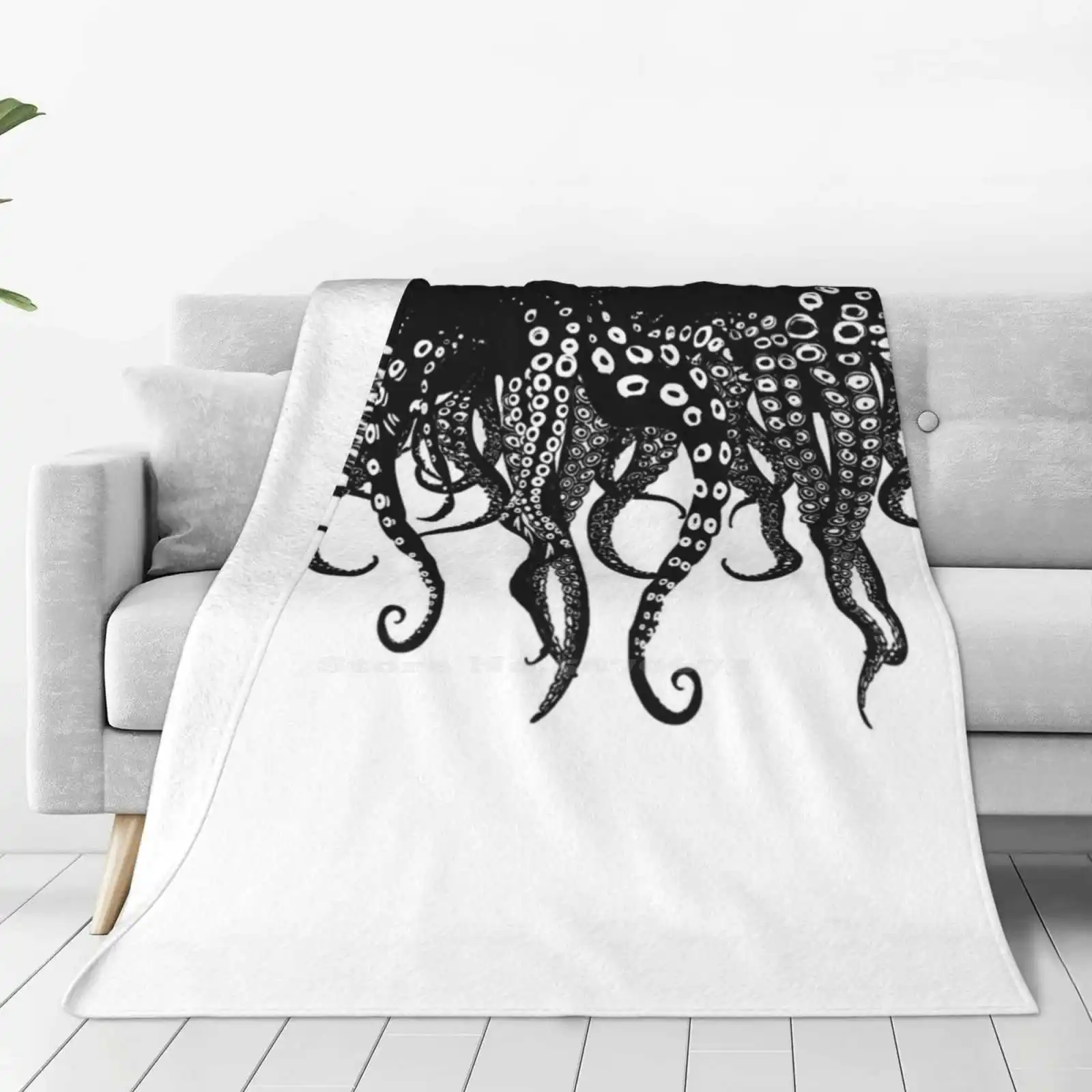 Tentacles Love Creative Design Comfortable Warm Flannel Blanket Tentacles Lovecraft Chtulhu Black And White B W Monster