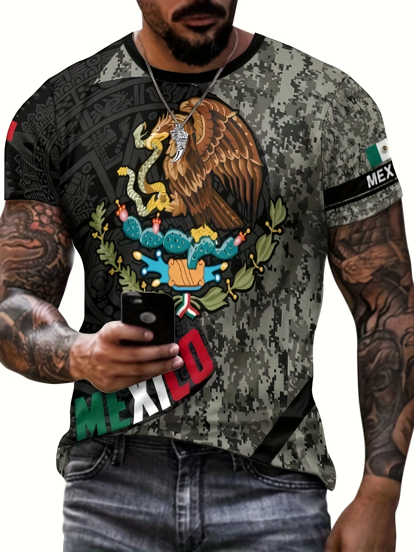 Fashion New Green Camo Pattern Design Crew Neck Short Sleeve T-shirt For Men Casual Summer T-shirt Daily Wear Comfort Tops