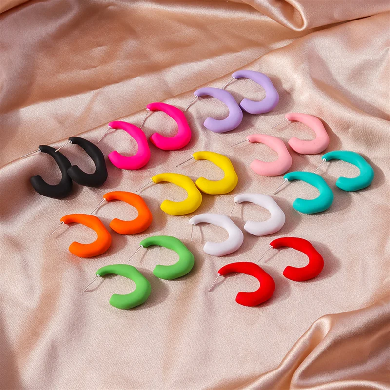 Aihua New Multicolour Circle Acrylic Hoop Earrings Korean Neon Matte C-Shaped Geometric Earring Statement Jewelry for Women