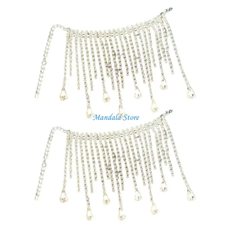 U2JC Artistic Gift Packaging Decors Chain Crystal Rhinestones Tassels Wine Bottle Veil